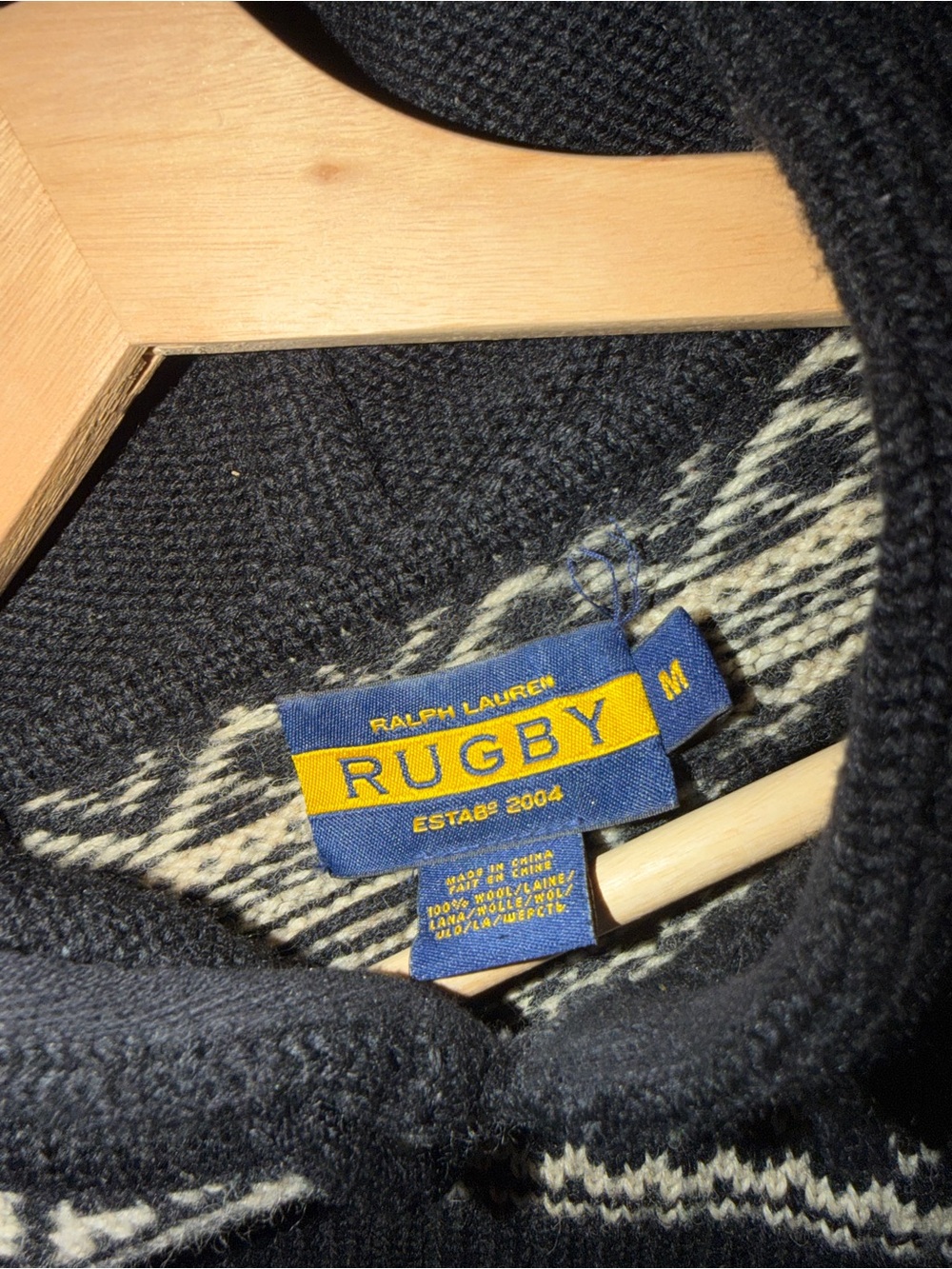Ralph Lauren Rugby Black & Cream Knit Hooded Sweater - Picture 2 of 3